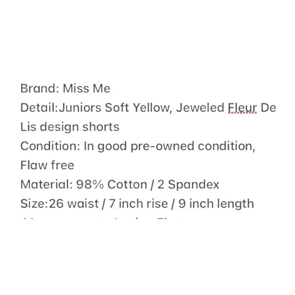 Miss Me Jean Shorts Yellow Denim Fleur De Lis Jeweled Embellished Size 26 - Picture 5 of 5